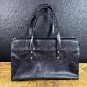 Tutilo New York Black‎ Leather Laptop Tote Bag Work Briefcase Multi Pocket